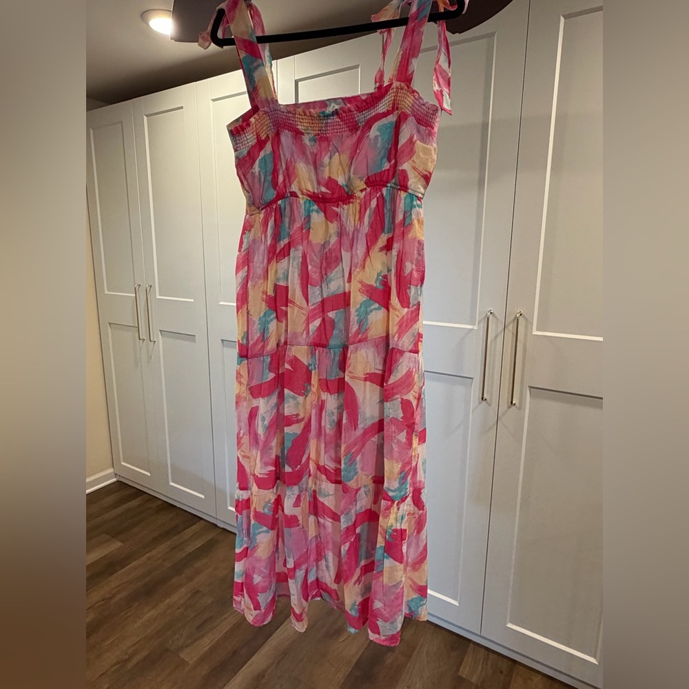 Women’s Pink Multi-Color Summer Maxi Dress - Picture 2 of 4